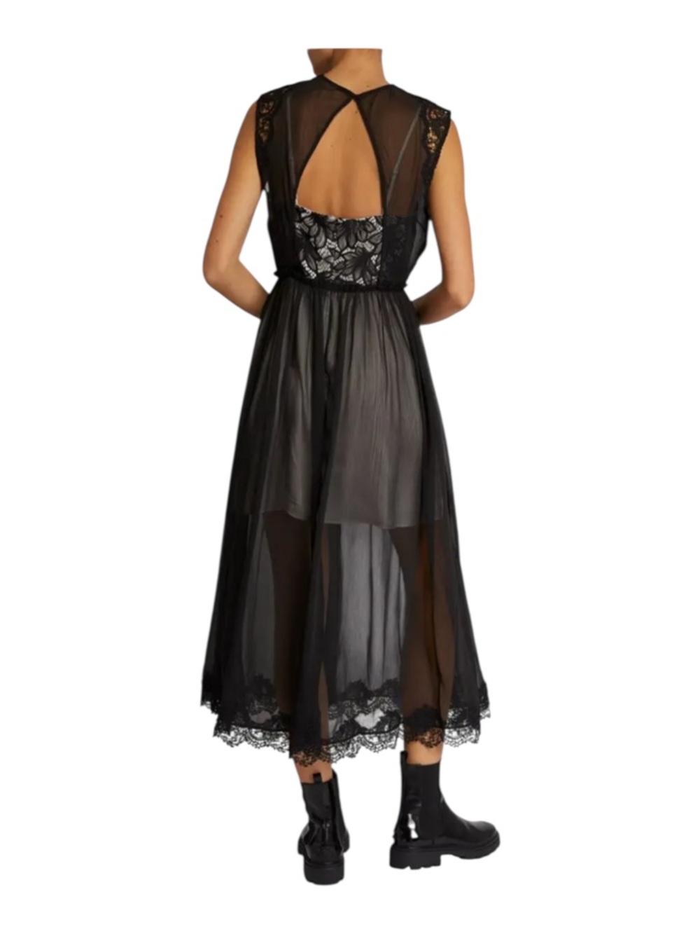 Allsaints Sara Black Lace V-Neck Sheer Midi Dress Sz. 2 - Picture 5 of 16
